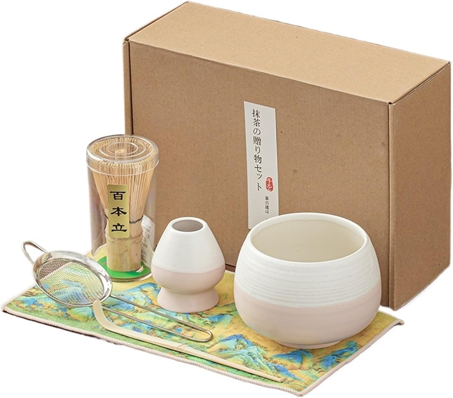 4/6Pc Matcha Set for Beginners Elegant Bamboo Matcha Tea Making Kit with Holder Scoop Sifter for Tea Lovers(6PCS-002)