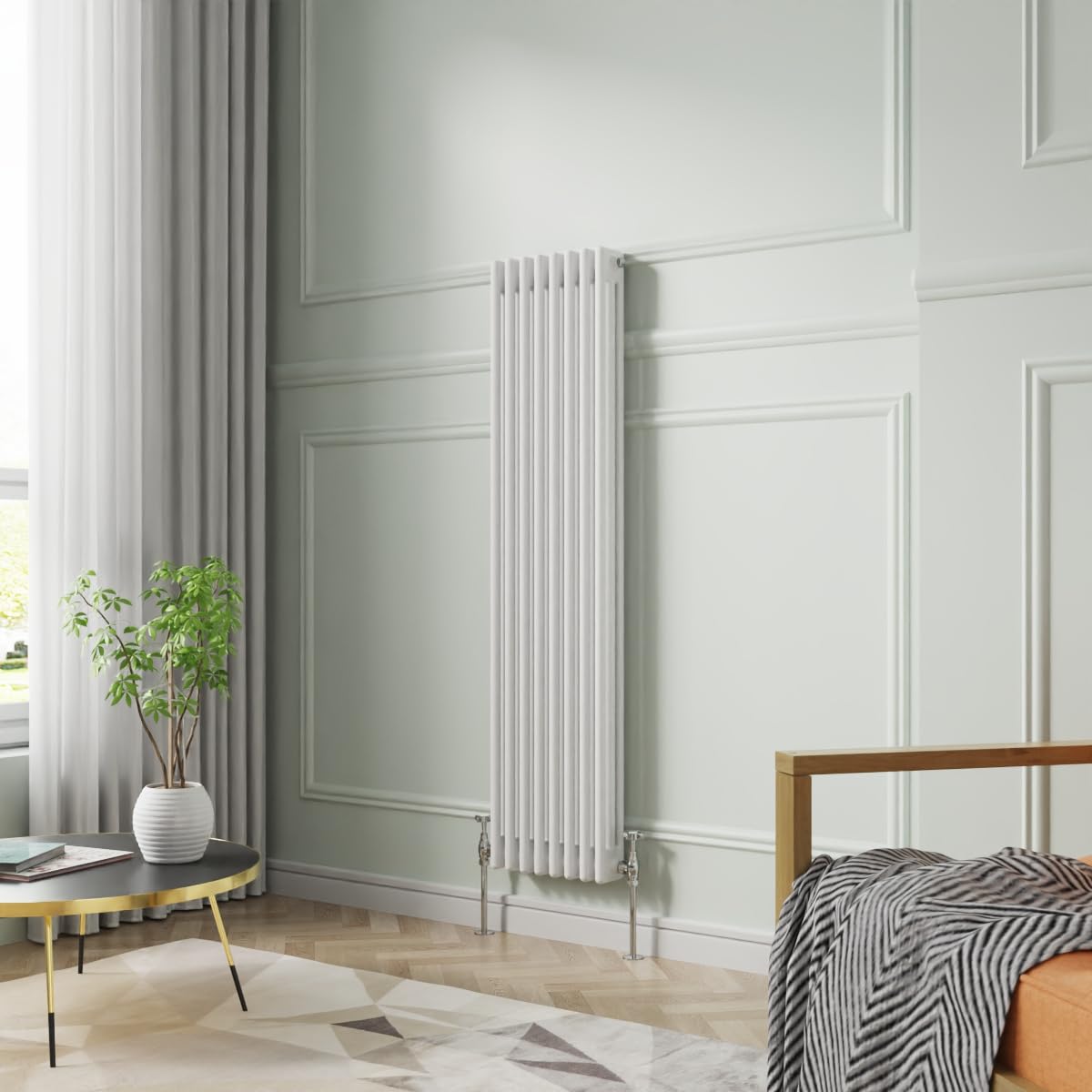 Nrg White 1500 X 380 Mm Gloss Vertical Cast Iron Radiator Triple Panel