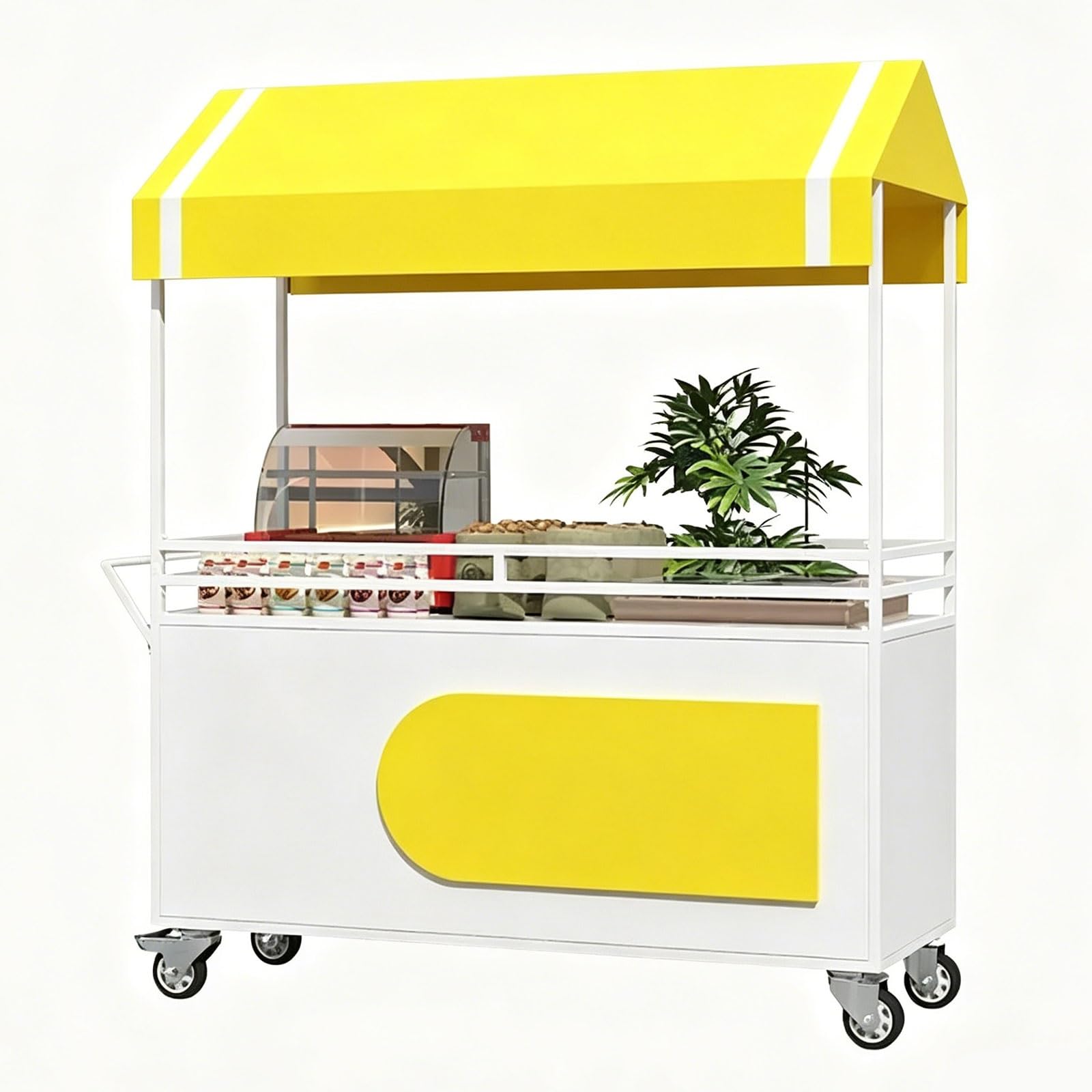 Vendor Cart with Canopy and Wheel, Farmers Market Display, for Outdoor Display and Event Sales(Yellow,120cm/47in)