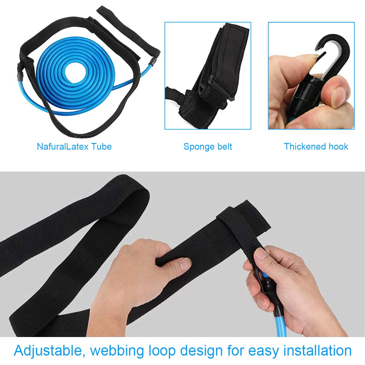 Schwimmgurt für Pool, Einstellbare Pool Schwimmgürtel Schwimmwiderstand Gürtel Schwimmtrainer, Widerstandstraining Schwimmtraining Bungee Schwimmgürtel für Jeden Pool Geeignet