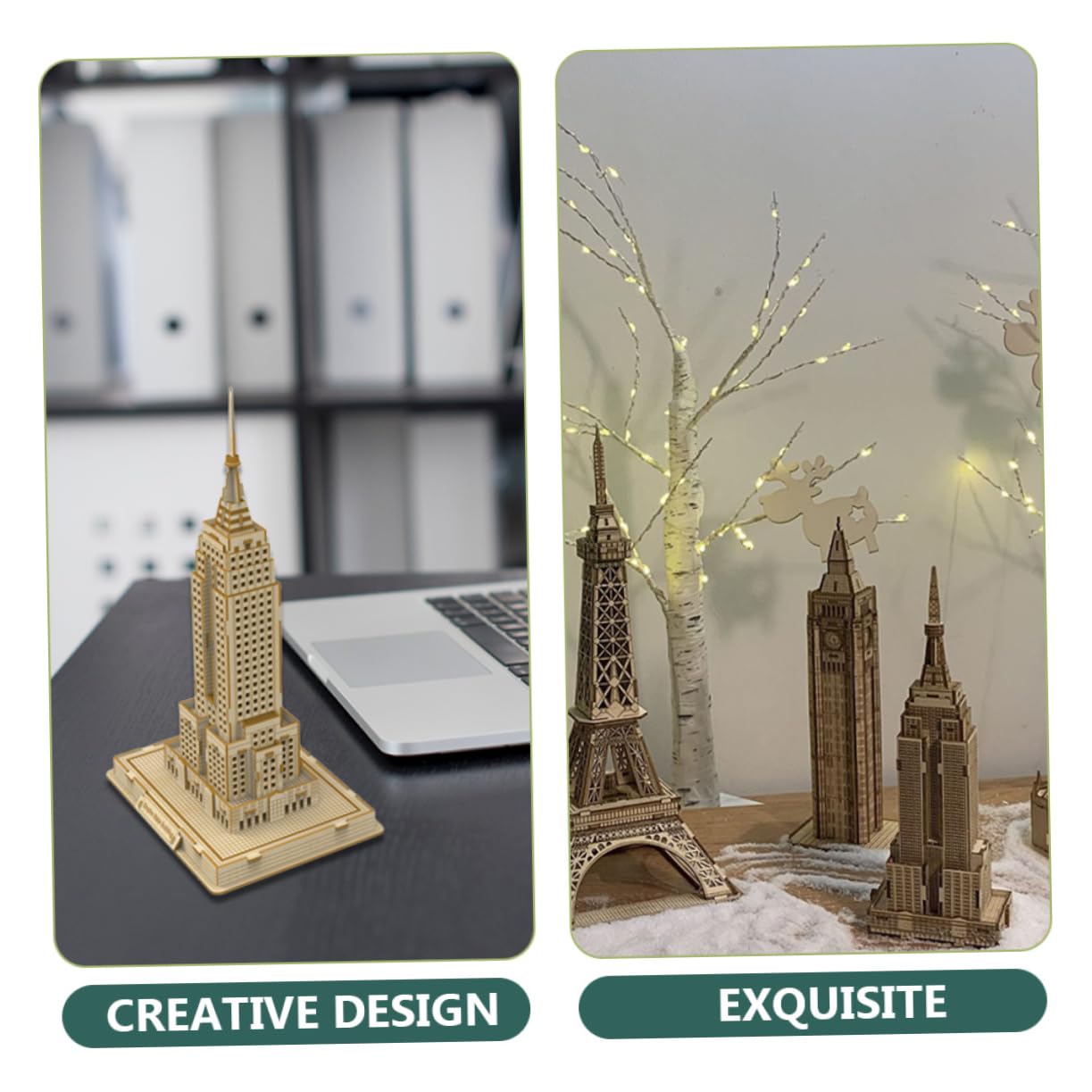 Puzzle Éducatif 3D et Présent en Bois Basswood Modèle de Gratte-Ciel DIY Créativité Améliorée, Décoration Unique pour Garçon et Filles