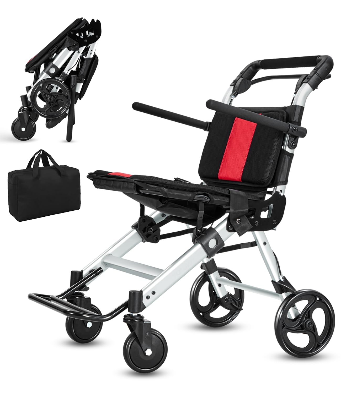 Wheelchairs for Adults,Transport Wheelchair Lightweight Foldable Chairs with Handbrakes,Portable Wheelchair Travel Wheel Chairs for Seniors，Up to 300lbs