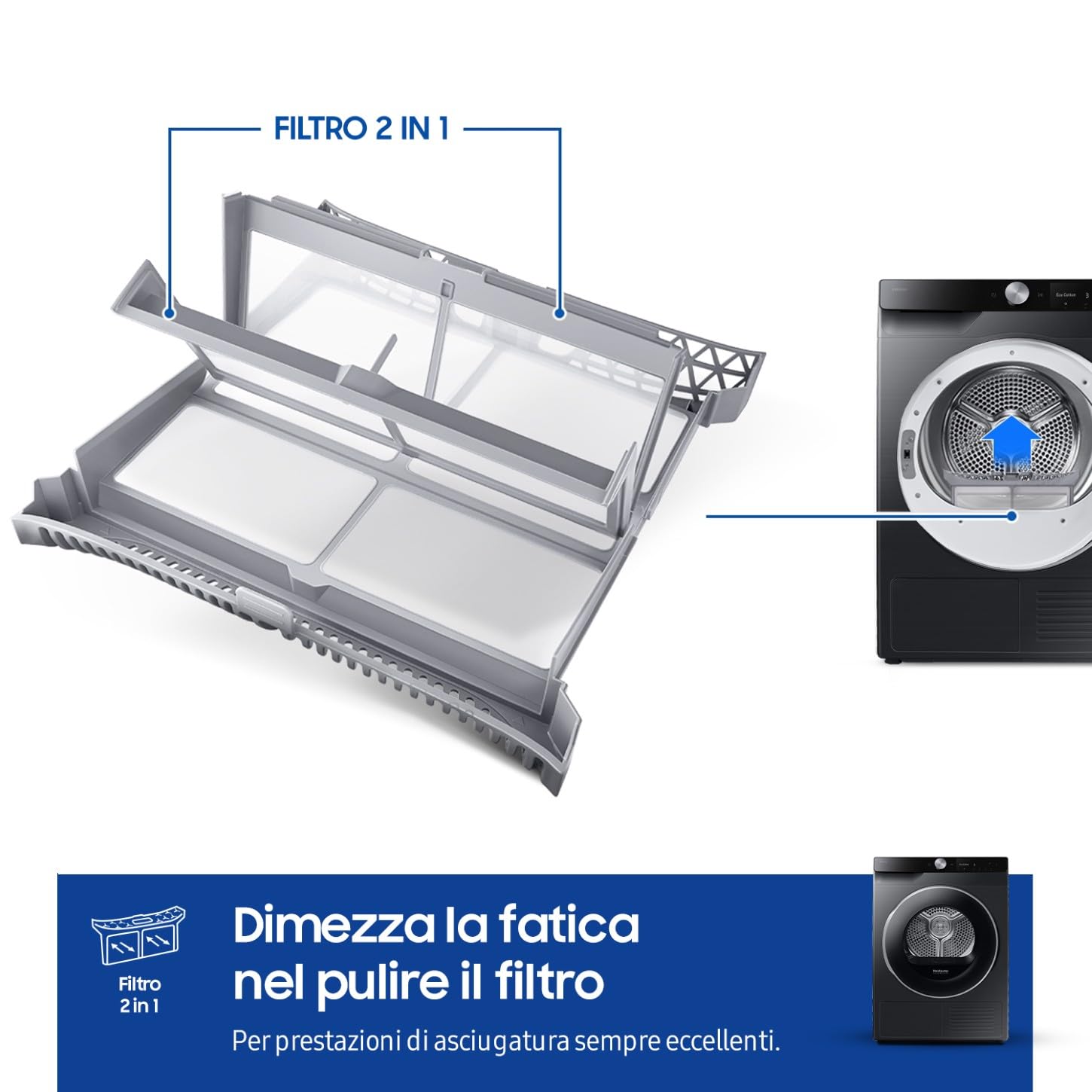 Samsung Asciugatrice Ai Control F-DT90DG68LB3M, 9 kg, Pompa di Calore, Wifi, QuickDrive, AI Dry, Sensore Optimal Dry, Display AI Control, 3 Mesi Garanzia Extra, Carica Frontale, 60L x 85H x 60P cm