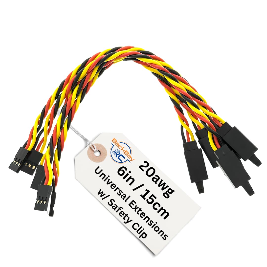 BackBayRC Universal-Servoverlängerung, 15,2 cm, 20 AWG, männlich/weiblich, mit Clip, 5 Stück
