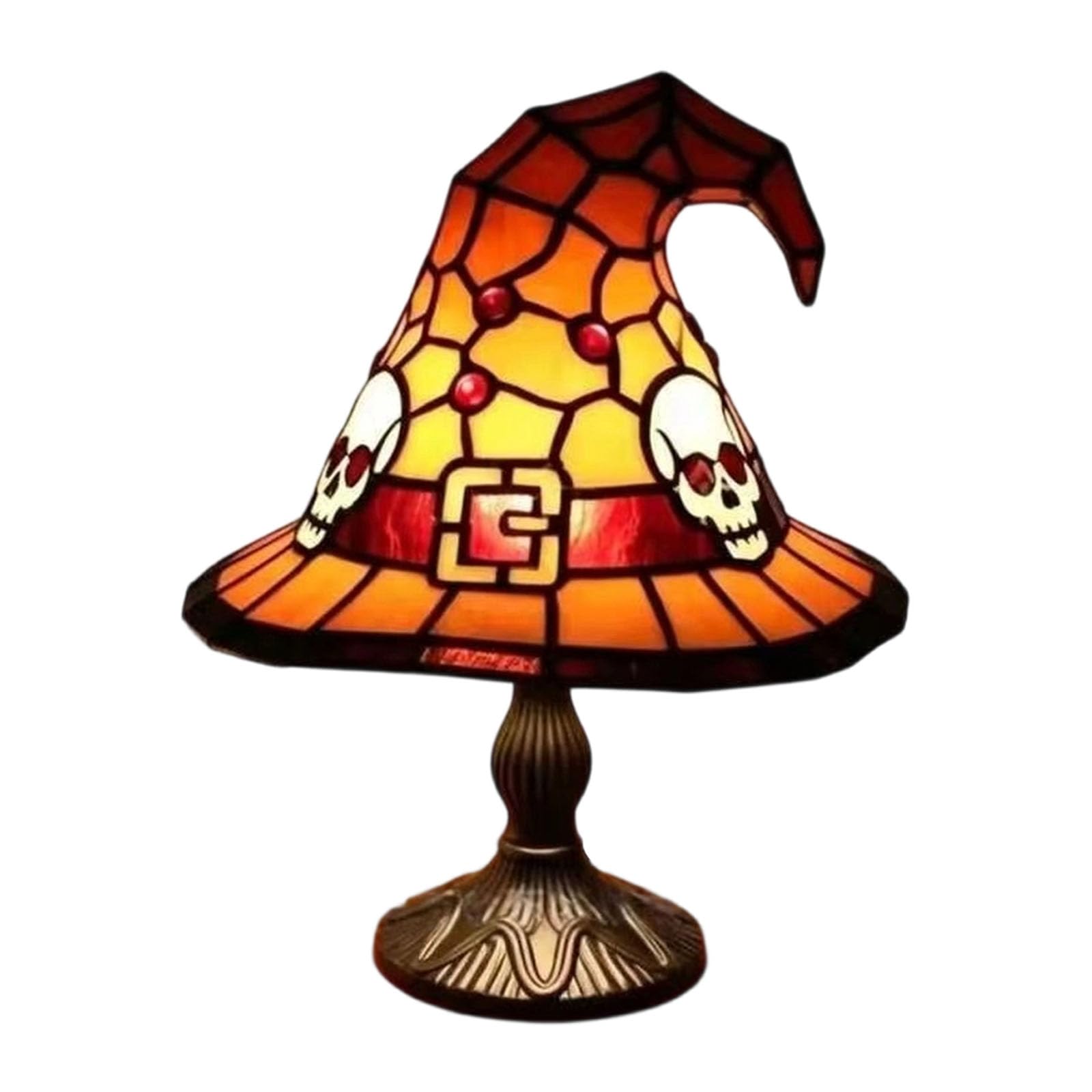 Drtlpmb Skull Hat Lamp Halloween Desk Night Light, Resin Witch Hat Table Lamp With Usb Power And Soft Accent Glow For Bedroom Room Decor Holiday Room Accent Shelf Light Fall Tabletop Glow Resin Decor Lamp Bedside Mood Dorm