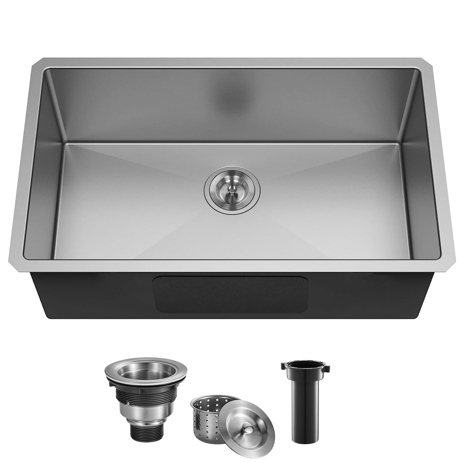28 Inch Undermount Kitchen Sink, 28" x 18" x 9" Stainless Steel 16 Gauge Deep Single Basin Modern Undermount Outdoor Kitchen Sink with Strainer