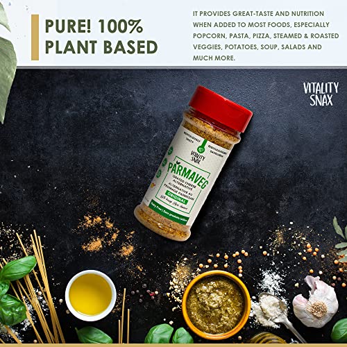Plant Based Parmesan Cheese - A Plant-Based, Gluten-Free, Kosher-Certified, Vegan Grated Cheese Alternative (Spicy) - Vitality Snax Parmaveg. #TOP5