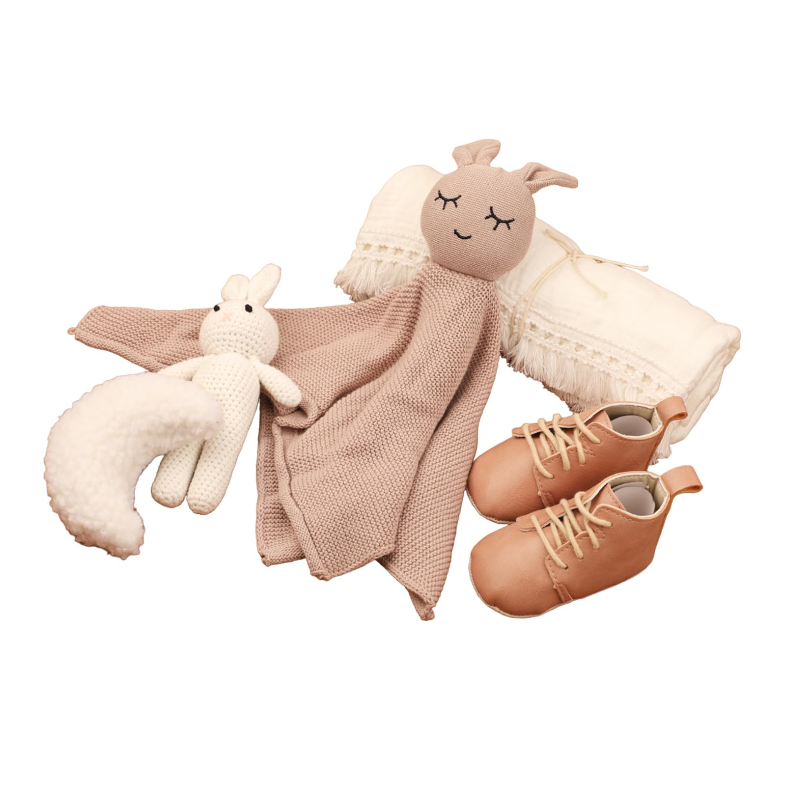 1 Set für Neugeborene, kuschelige Baumwolldecke und Essentials, einschließlich gestrickter Overalls/Geschenke für die Dusche mit Mondanhänger