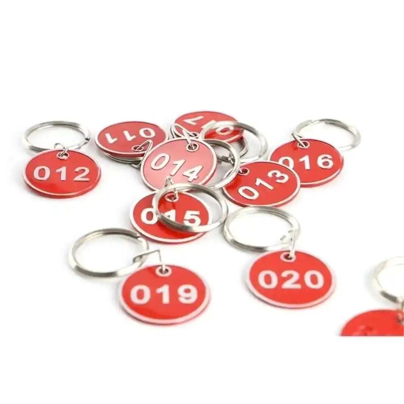 100pcs Metal Sign Keychain Signage With Ring Digital Label Tag Number Card Plate per Classify(Red,101-200)