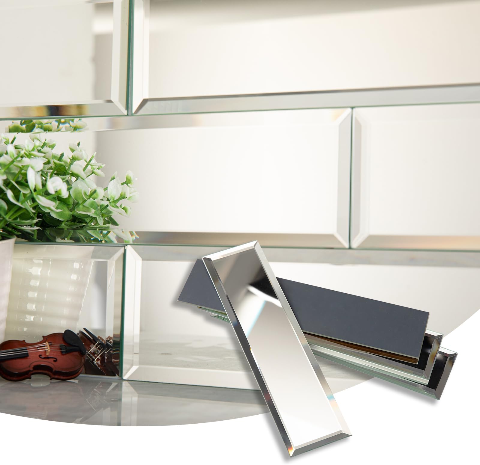 Lovdeco Mirror Tile, Beveled Subway Mirror Backsplash 3x12 Inch for Kitchen Bathroom Wall (20 Pcs, 5 SQ.FT.)