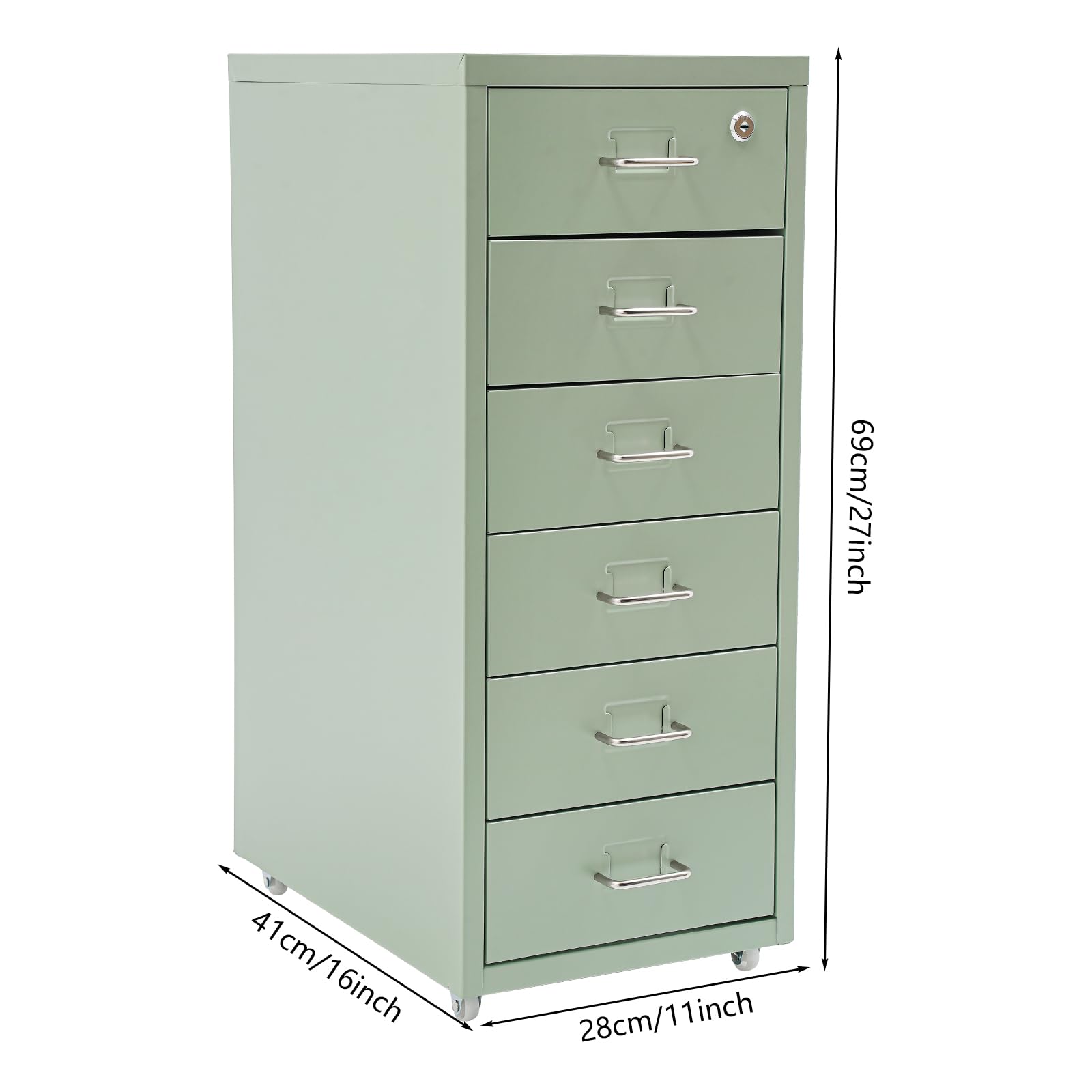 Meuble de rangement mobile à 6 tiroirs, en métal, avec roulettes, pour la maison et le bureau, 28 x 41 x 69 cm, beige (vert)