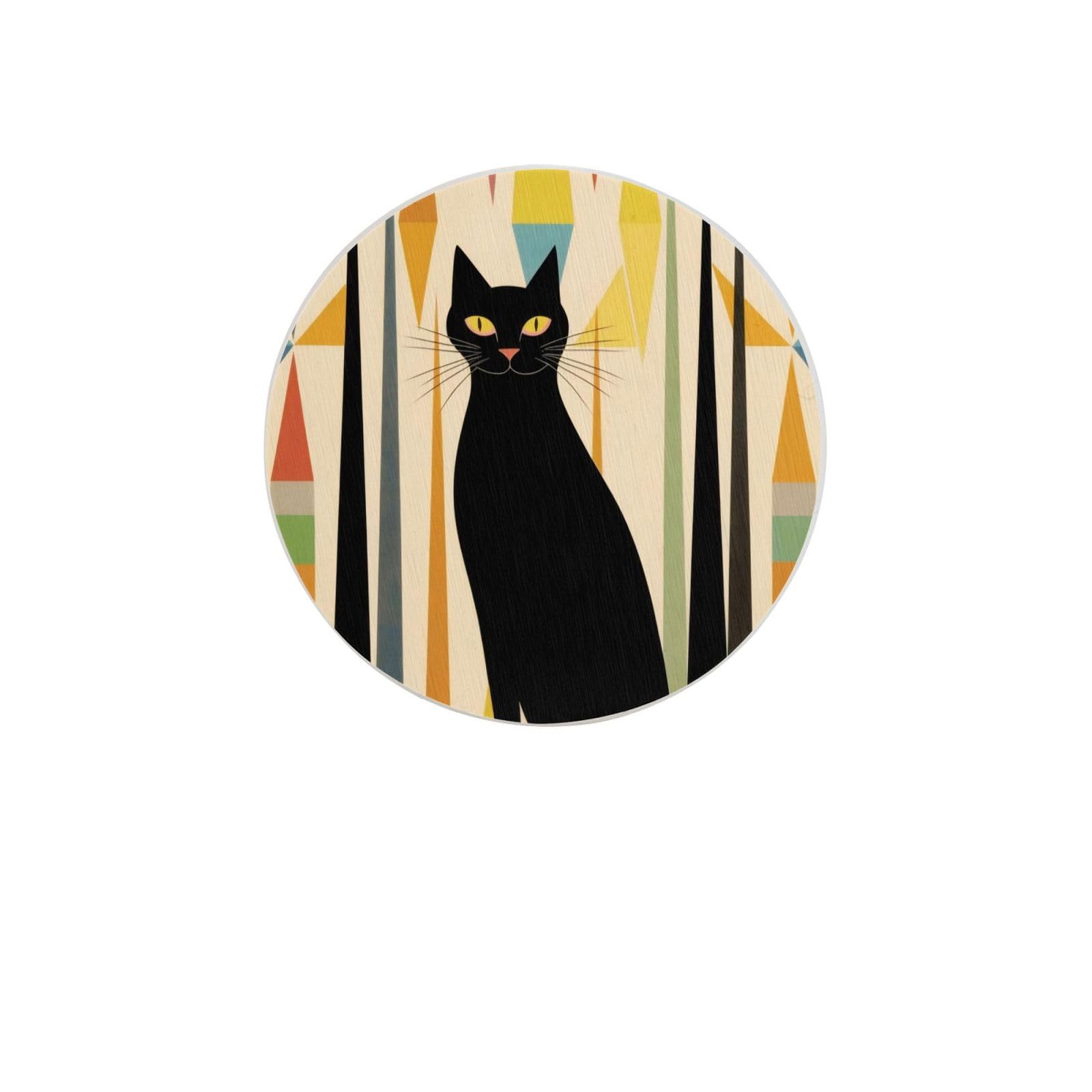 Mid-Century Modern Art Cat Absorbent Drink Coasters Diatomaceous Round Coaster 4 Inch Reusable Cup Coasters Set 4pc