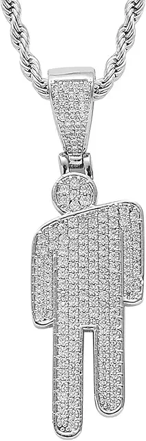 Hip Hop Bad Guy Villain Diamond Necklace for Men & Women - Silver Stainless Steel Zirconia Chain