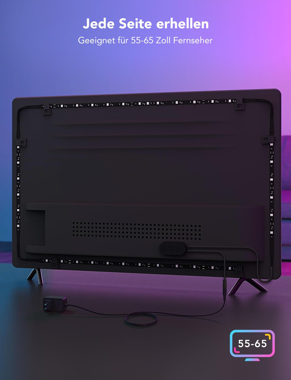 Govee TV LED Hintergrundbeleuchtung, RGBIC TV LED Strip für 55-65 Zoll Fernseher, 3,8 M Intelligente LED Streifen mit Bluetooth & WLAN Steuerung, Funktioniert mit Alexa & Google Assistant, Musiksync