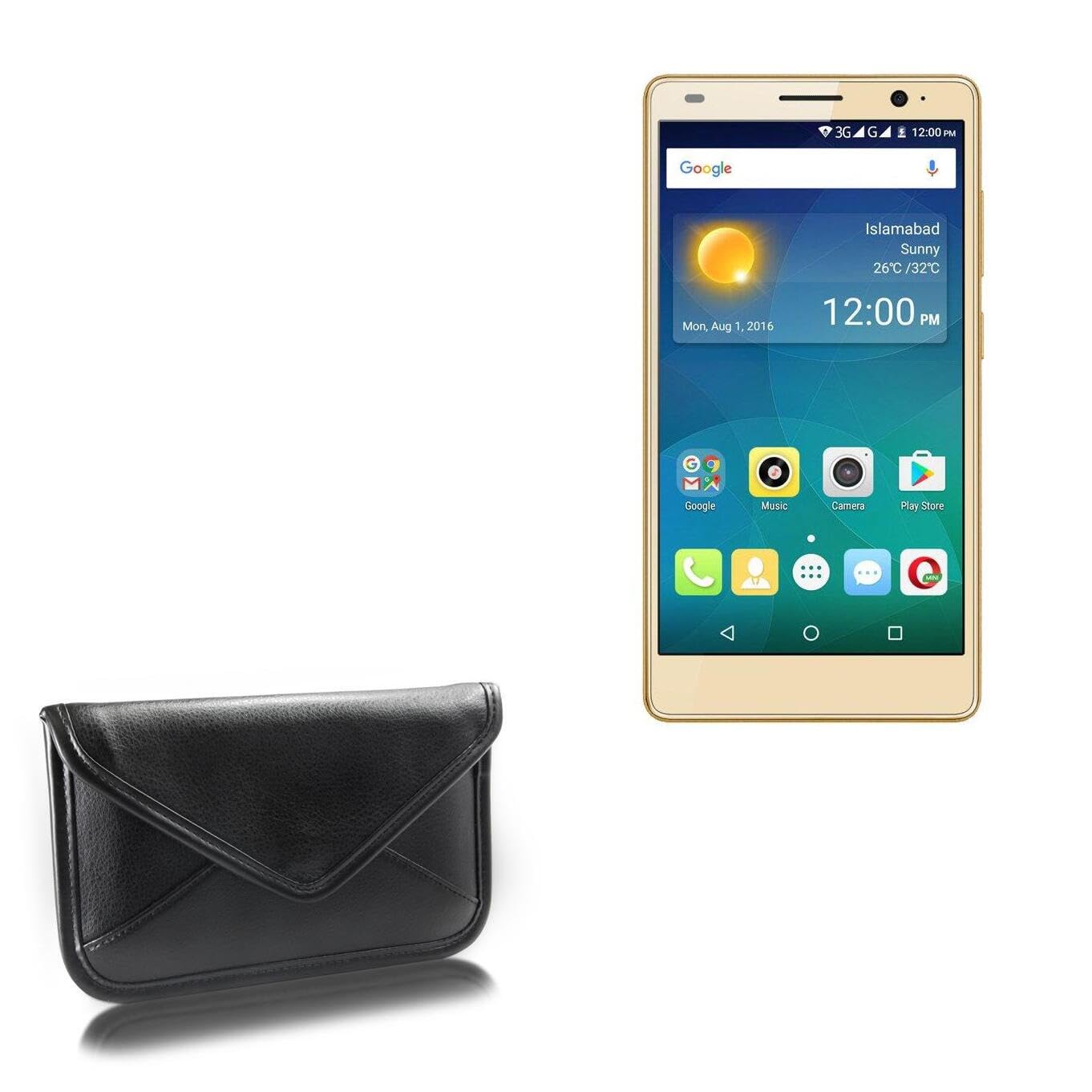 BoxWave Case Compatible with QMobile Noir S6 Plus - Elite Leather Messenger Pouch, Synthetic Leather Cover Case Envelope Design - Jet Black