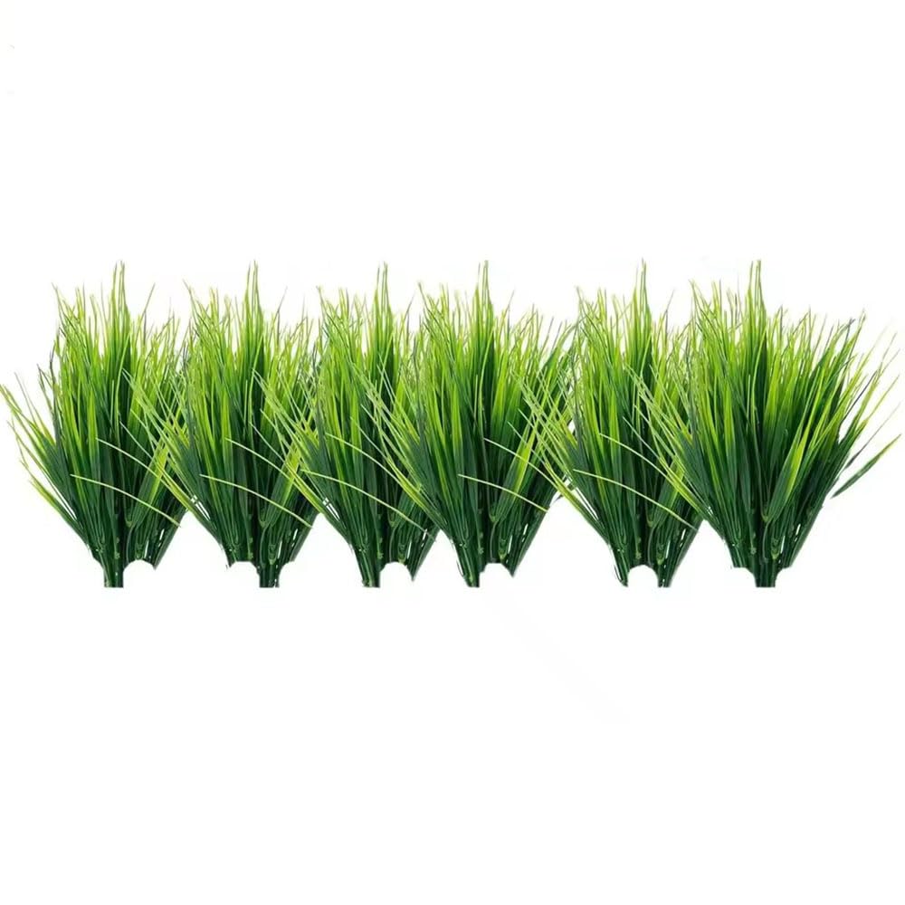 YANGWEN 12pcs Artificial Plants, aux Plants Shrubs Fake Plant Artificial Wheat Grass Plant Artificial Greenery Stems Grass Plants for Outdoors Garden Reeds Plastic Green