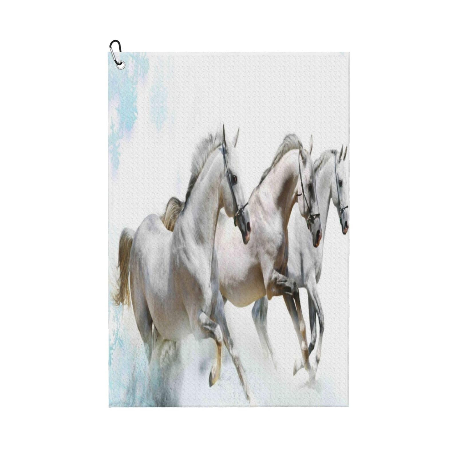 AOOEDM Running White Horses Print Golf Towel with Carabiner Clip Absorbent Microfiber Golf Towel for Cleaning Golf Ball Club Putter Iron for Golf Bag Trolly Belt Loop 16" X 24"