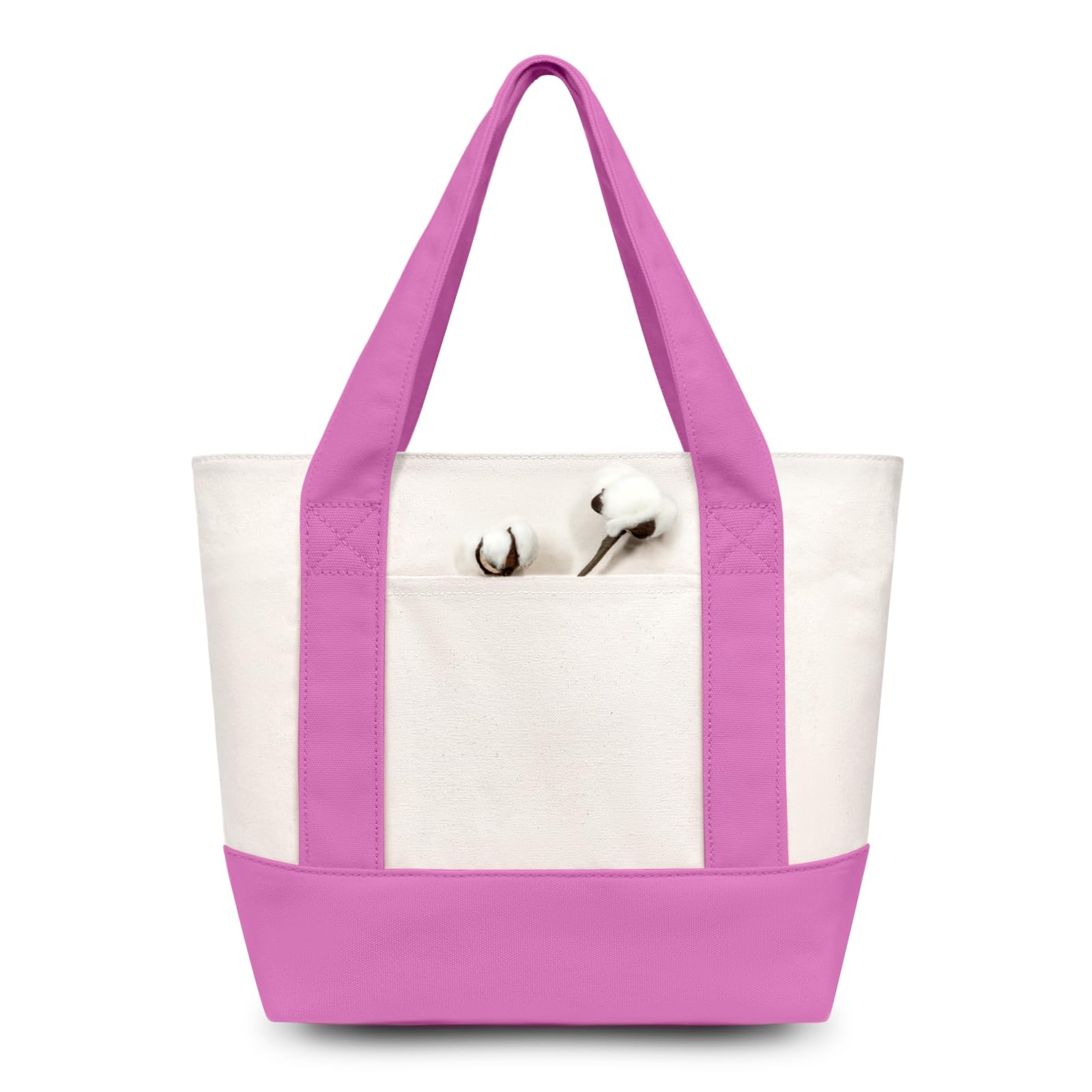 TOPDesign 6-Pack Small Canvas Tote Bags with an External Pocket, Reusable Bags, Top Zipper Closure, Daily Essentials (Light Purple/Natural)