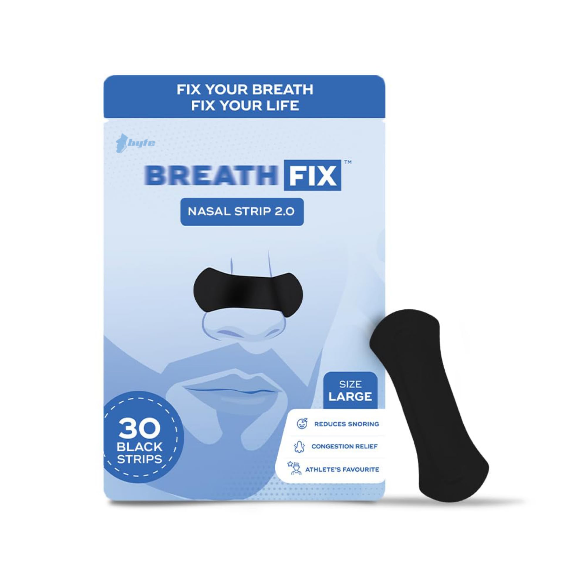 BREATH FIX Black Nasal Strips 2.0 | Non-Magnetic | Enhances Sleep & Athletic Performance | Optimizes Oxygen Intake | Skin-Friendly & Flexible Fit | Sweat-Resistant | CDSCO Approved | 30 Strips