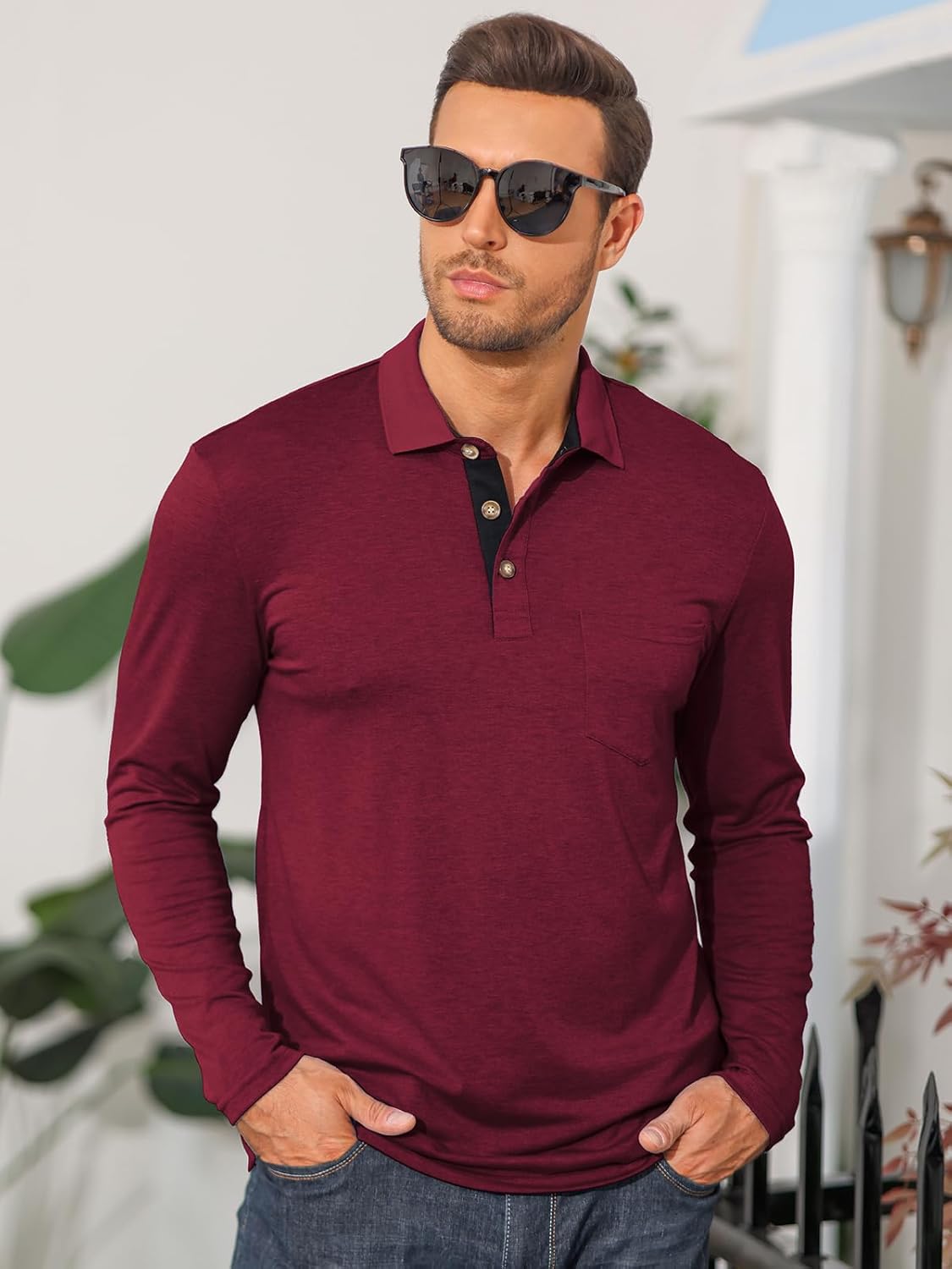 Mens Long Sleeve Polo Shirts Casual Moisture Wicking Golf Polo Shirts with Pocket Collared Work Pullover Tops - Image 4