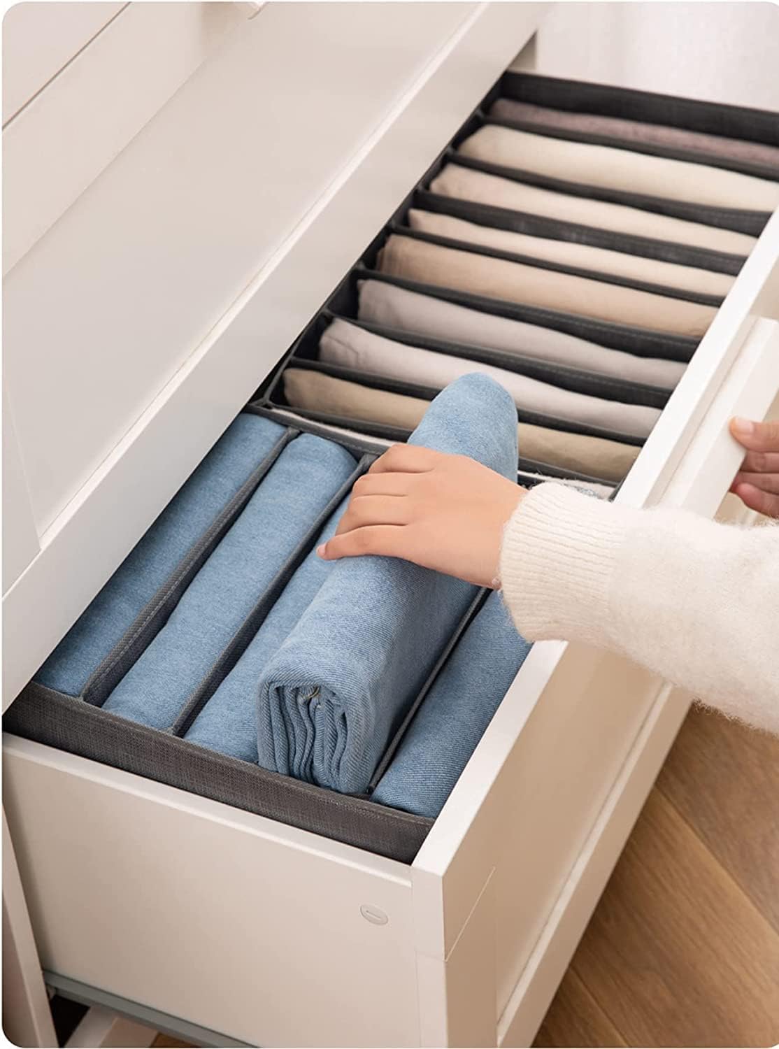 2PCS Washable Wardrobe Clothes Organizer, 7 Grids Foldable Visible Closet Organizer Clothes Drawer Mesh Separation Box for T-shirt, Legging, Skirts & Jeans, (M)