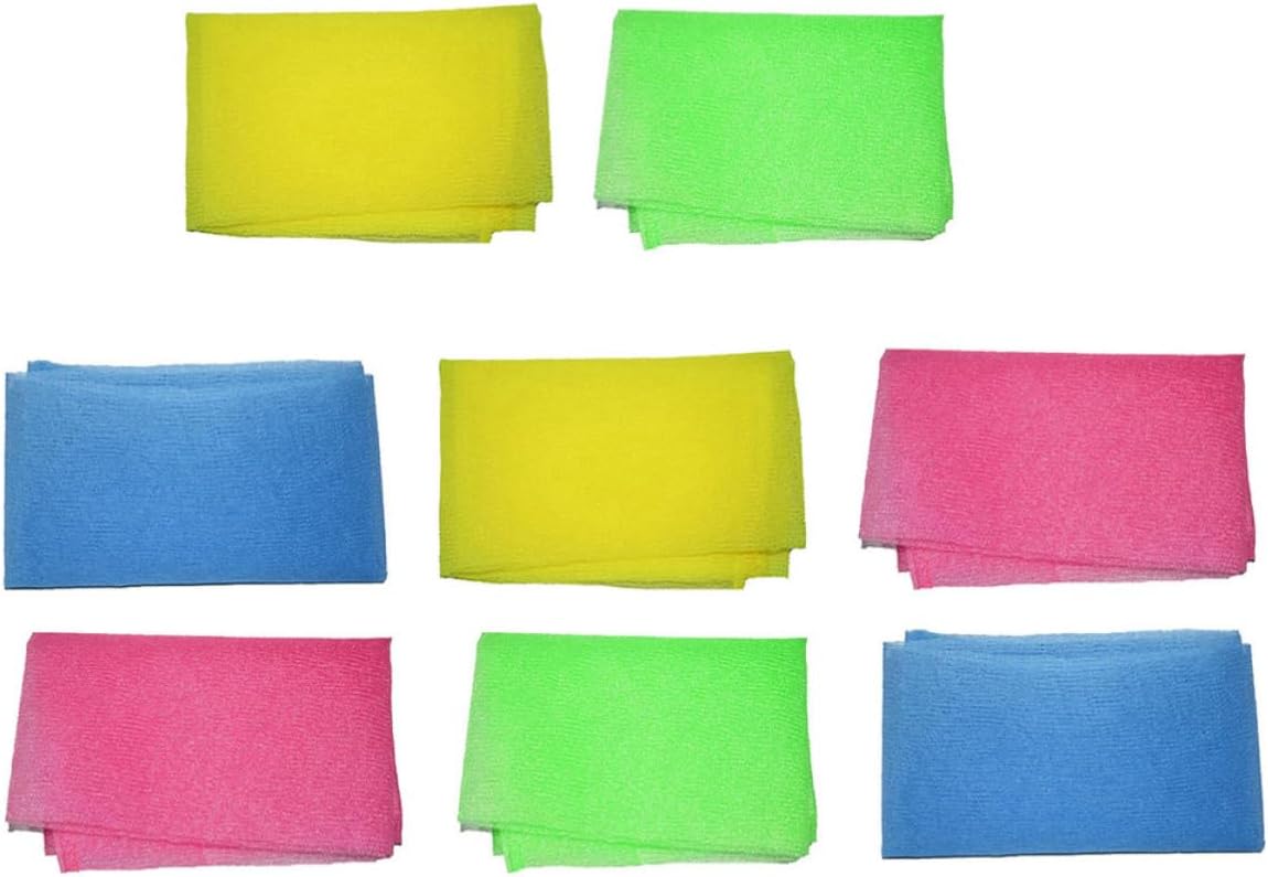 WOONEKY 8pcs Nylon Bath Towels for Adults Long Curved Back Scrubber Body Wash Cloths Exfoliating Bath Towels that Remove Dead Skin and Create Bubbles for Showering