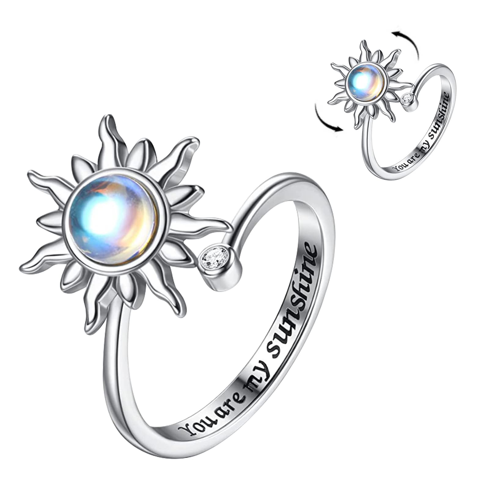 Fidget Ring dla kobiet i dziewcząt, otwarty, regulowany pierścień zwalczający stres, słonecznik, stokrotka, motyl, gwiazda, księżyc, pierścienie spinningowe