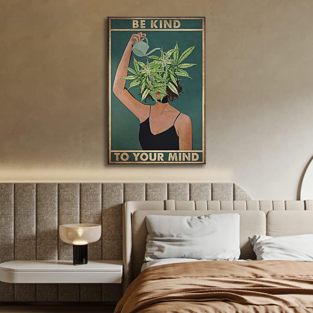 - Vintage Be Kind To Your Mind Poster Mental Health Quote Canvas Wall Art Cool Hippie Boho Print Painting Encouragement Gifts for Women Bedroom 12x16in Unframed