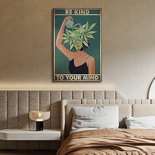 Vista 4 de Vintage Be Kind To Your Mind Poster Mental Health Quote Canvas Wall Art Cool Hippie Boho Print Painting Encouragement Gifts for Women Bedroom