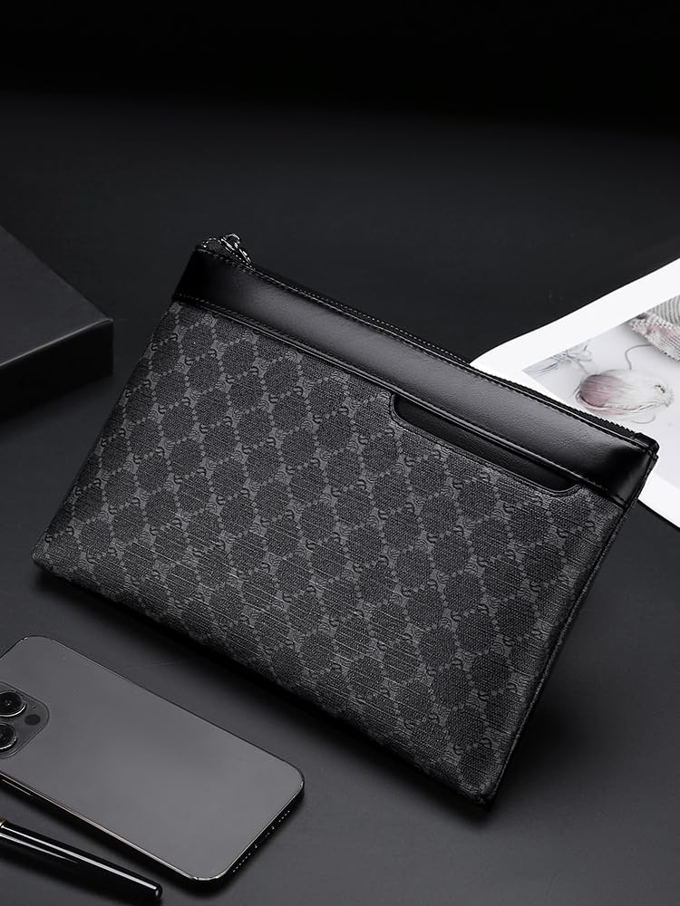 Pochette da uomo per pendolari d'affari - Pelle PU di grande capacità con motivo scozzese