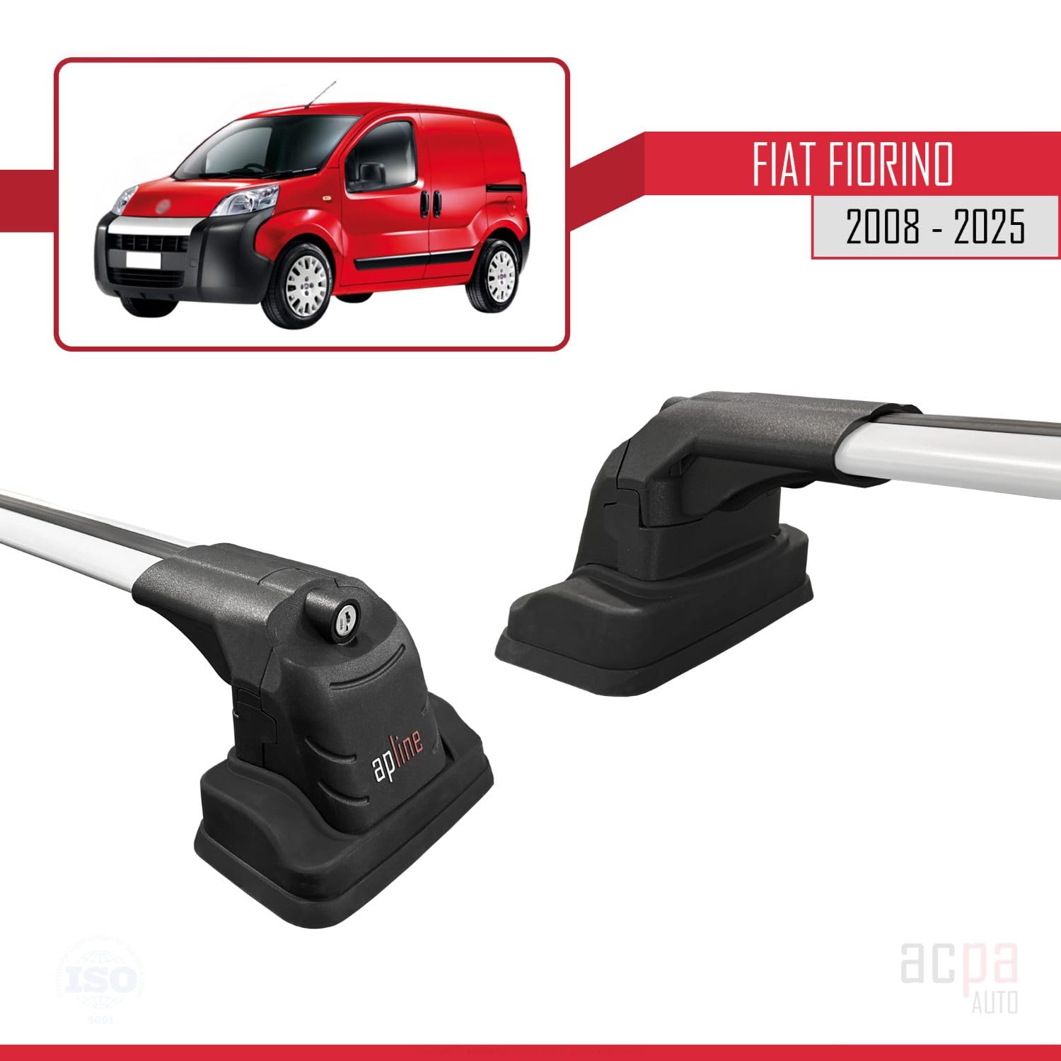 Compatible con Fiat Fiorino 2008-2025 Ace-3 Barras de Techo Auto Portaequipajes Barras Transversales Gris Aluminio 2 Barras
