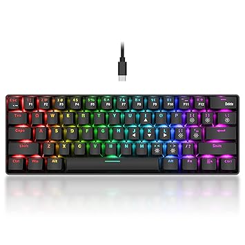 RedThunder 60% Wired Mechanical Gaming Keyboard, 61 Keys Ultra-Compact Keyboard, PBT Keycaps, RGB Backlight for PC (Blue Switch, Black)