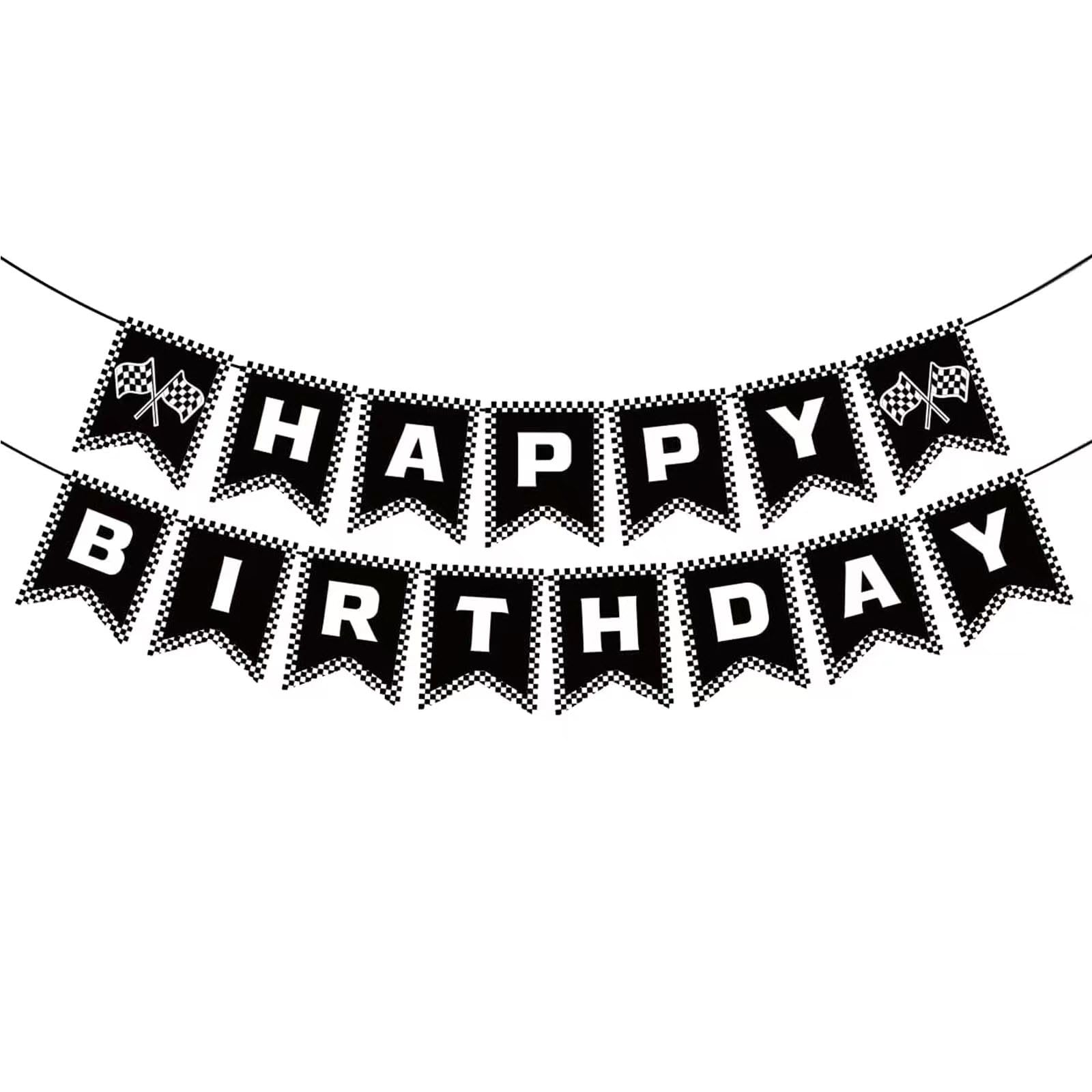 GOTPASS Race Car Happy Birthday Banner Checkered Birthday Banner Racing Themed Birthday Party Decorations Let't Go Racing Checkered Party Supplies