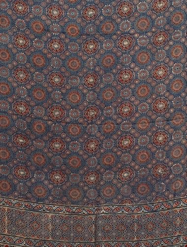 Image of Ethnics of Kutch Womenss Ajrakh Modal Silk Natural Dye Hand Block Print Saree with Blouse Piece - 5.5 Mtr Length