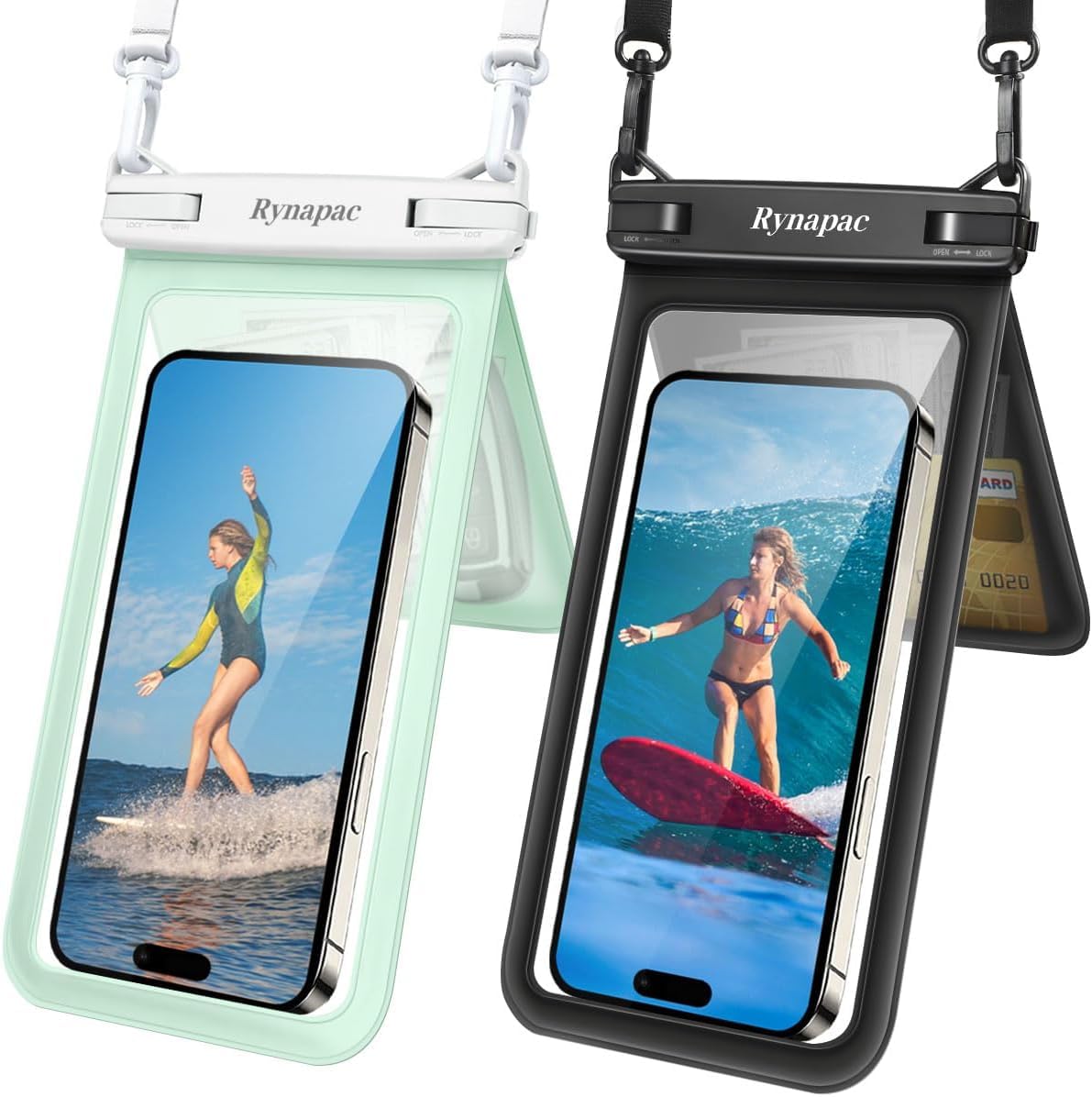Rynapac IPX8 Waterproof Phone Pouch 2 Pack, [Up to 8.5''] Double Space Waterproof Phone Case with Lanyard for iPhone 17 16 15 14 Pro Max, Cellphone