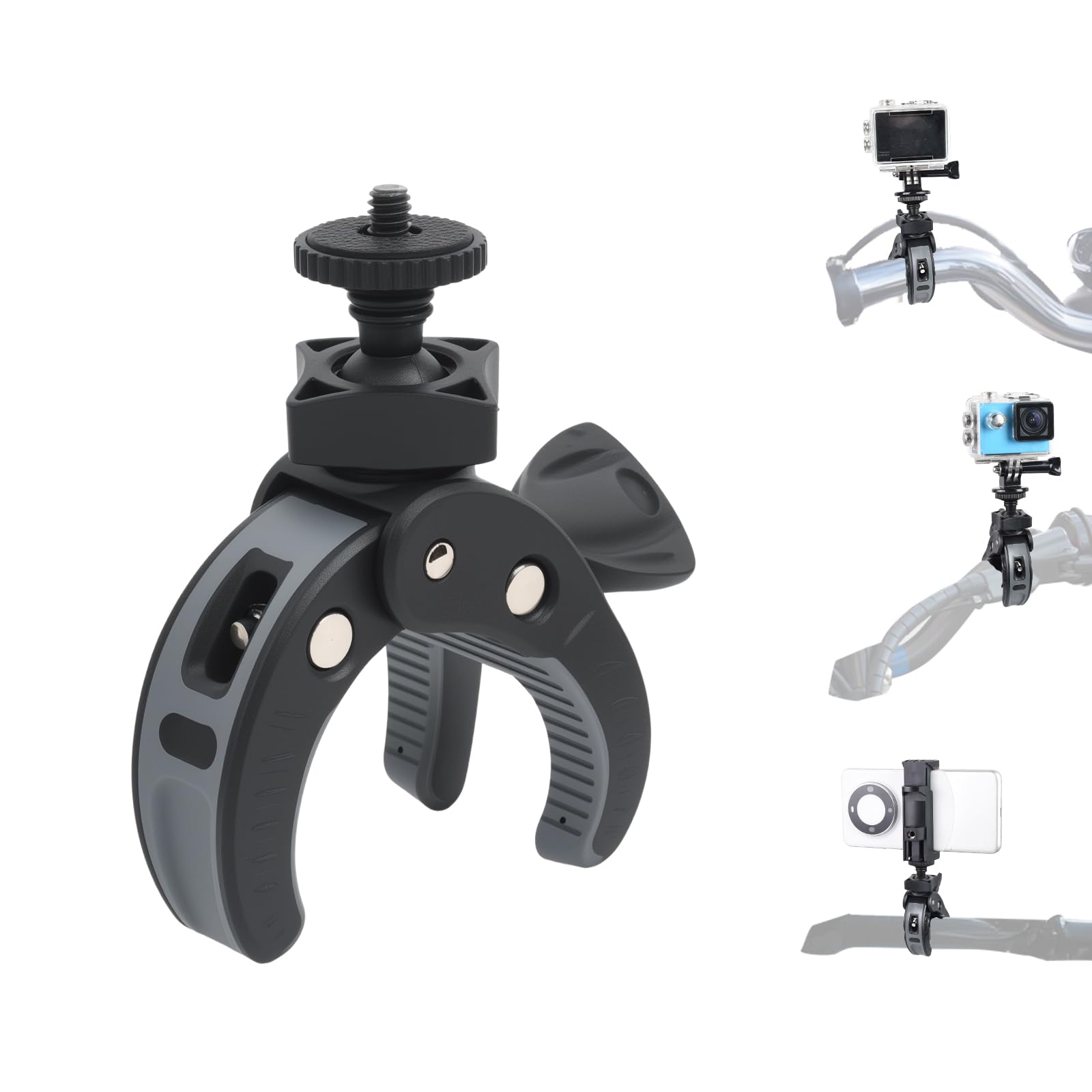 OTraki Kamera Halterung Motorrad Fahrradhalterung, 360° Drehung Lenker Handy Halterung mit 1/4" Gewinde und Action Cam Adapter, Selfie Stick Mount für Gopro Insta360 X5 DJI Akaso DSLR Monitor Stativ