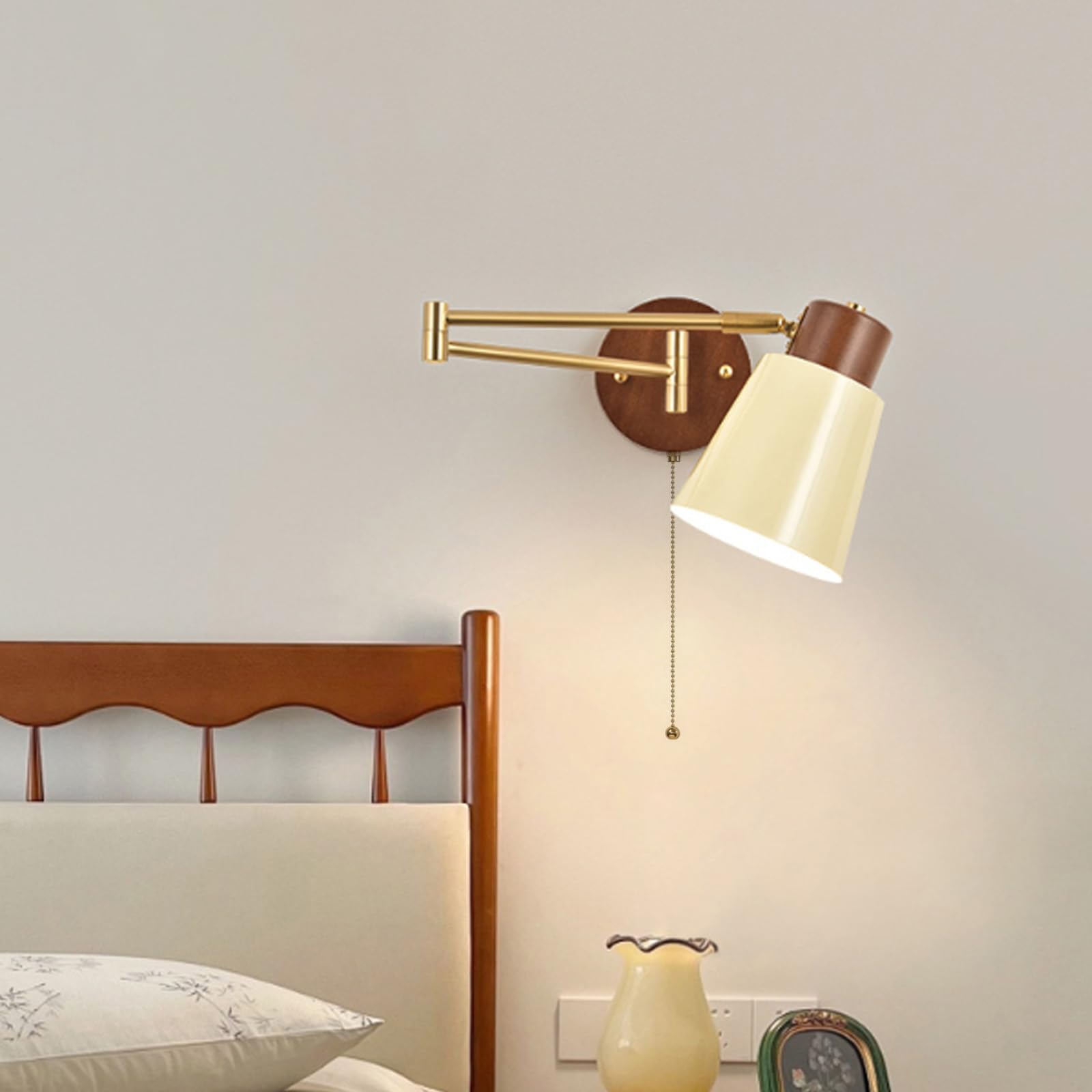 Lámpara de pared E27 aplique con interruptor de cuerda orientable para interior 8