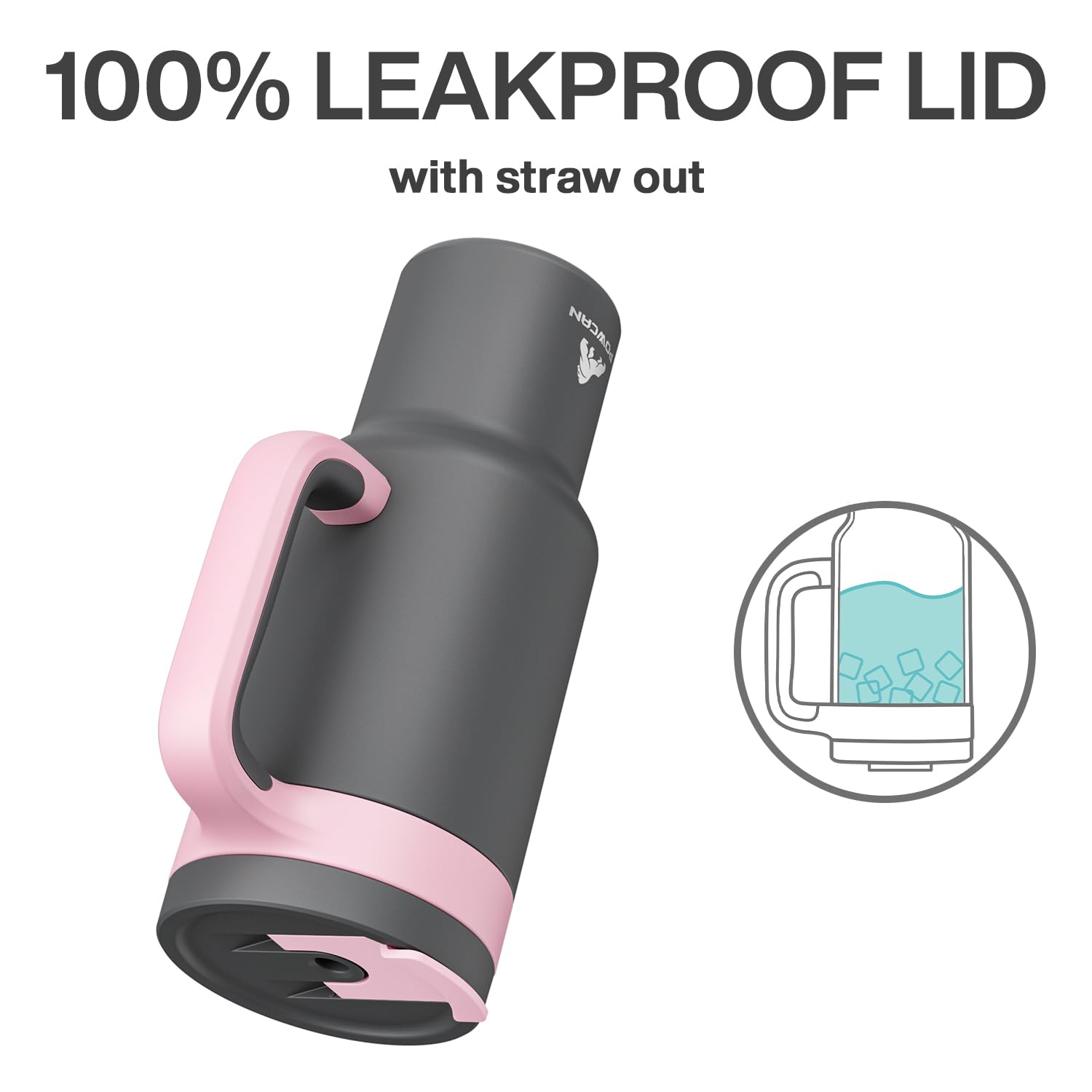 POWCAN 40 oz beker met handvat, 2-in-1 rietje en slokdeksel, lekvrij, vaatwasmachinebestendig, geïsoleerde roestvrijstalen reiskoffiemok, houdt 34 uur koud, past in autobekerhouder (Barbie