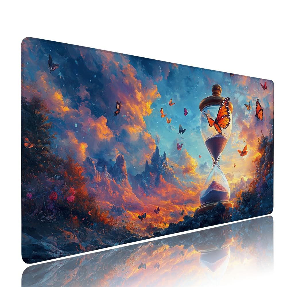Podkładka pod mysz XXL kolorowa podkładka pod mysz biurowa akcesoria do klawiatury podkładka pod mysz rozszerzona klepsydra szeroka mata do gier 1400 x 600 x 3 mm z gumową podstawą, przeszyte