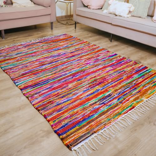 Rajrang Bringing Rajasthan To You Alfombras Chindi Grandes 120x180 Cm - Alfombra De Trapo Chindi Para Sala De Estar Y Dormitorio Multicolor Rajrang Bringing Rajasthan To You Alfombras Chindi Grandes 120x180 Cm - Alfombra De Trapo Chindi Para Sala De Estar Y Dormitorio Multicolor