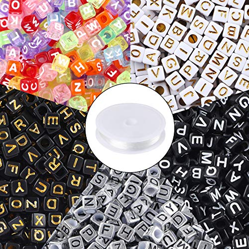1400pcs 5 Color Acrylic Alphabet Beads Beads for Bracelets Making,Letter Beads with 1 Roll 50M Crystal String Cord for Jewelry Making(6mm) - 5colors B