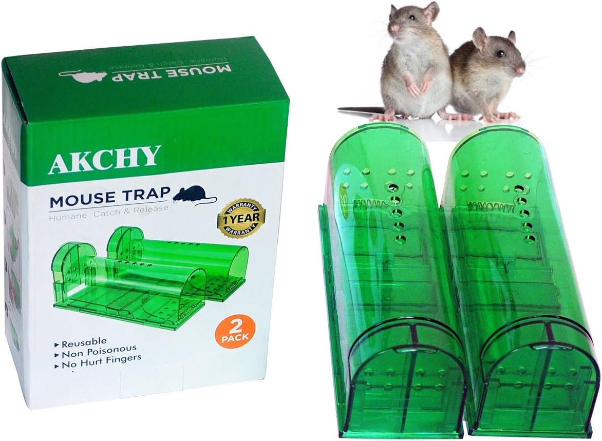 Humane Mouse Trap - Mouse Traps That Work – Best Mouse, Mice and Rat Trap Plastic Traps Live Catch and Release Rodents, Safe Around Children and Pets (2Packs)