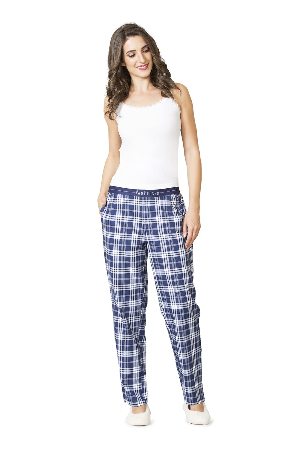 van heusen Women Relaxed Fit Functional Pocket Plush Back Elastic Waistband Checkered Lounge Pyjama-picture-44