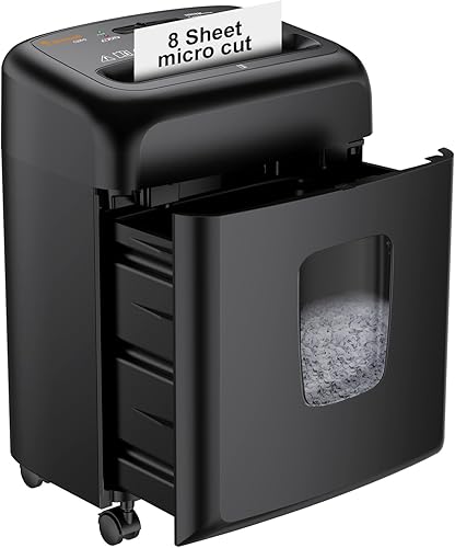 Bonsaii Trituradora de papel de 8 hojas de alta seguridad con cesta extraíble de 4 galones, tarjetas de crédito, correo, grapas, clips para uso en