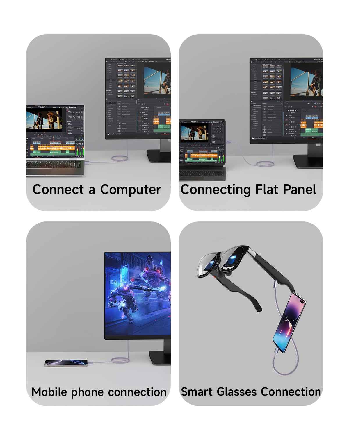 Fioletowy, 2 sztuki kabla USB typu C 80 GB/s, kompatybilny z Thunderbolt 5/4/3, elastyczny kabel USB C 100 W, 16K, 8K, 4K, do monitora, tabletu, dokowania, wyświetlacza, laptopów, dysków SSD
