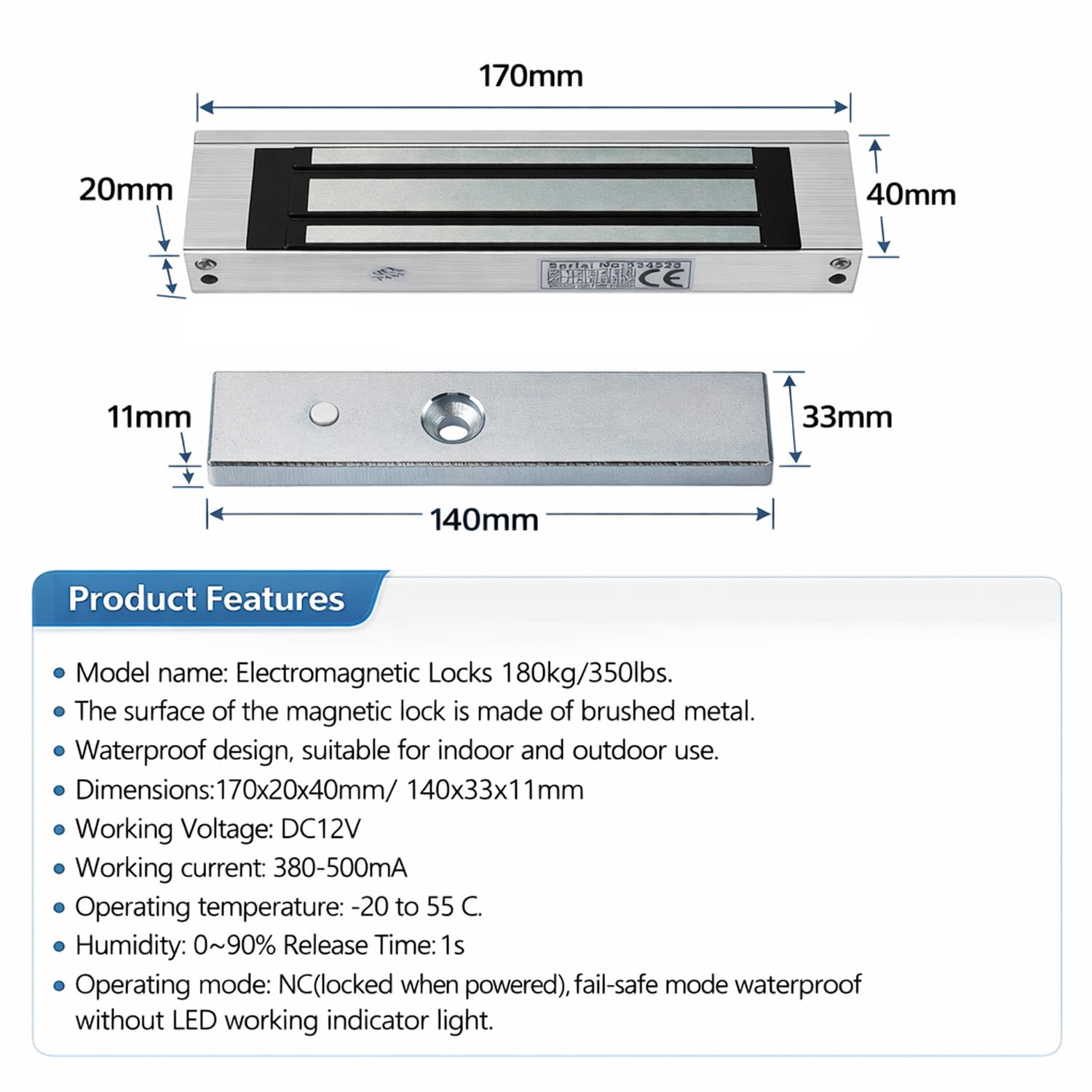 Kit de Control de Acceso WiFi Tuya – Teclado Táctil IP68 Retroiluminado con Apertura por App, Código Pin y RFID 125kHz, Electroimán 180kg (400lb) NC, Alimentación DC12V, Botón de Salida + 10 Llaveros