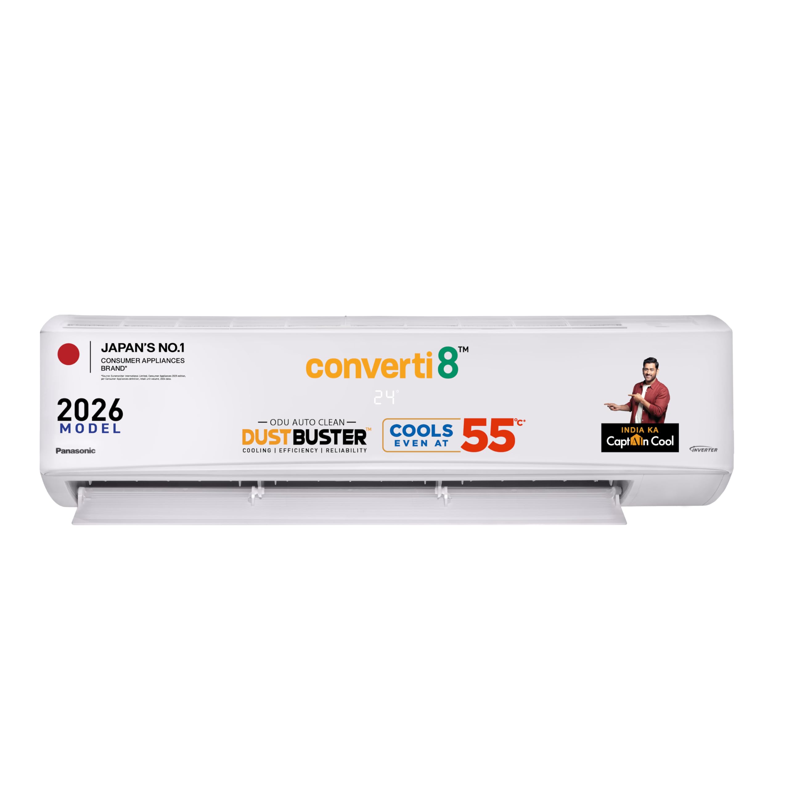 Panasonic 1.5 Ton 3 Star Inverter Split AC (DustBuster Tech,Smart Auto Cool,Higher Airflow,55°C Oper.,Copper Cond.,8in1 Convertible 2-Way,Powerful Mode,PM0.1 Filter,CS/CU-SU18BKY3T,2026 Model,White)