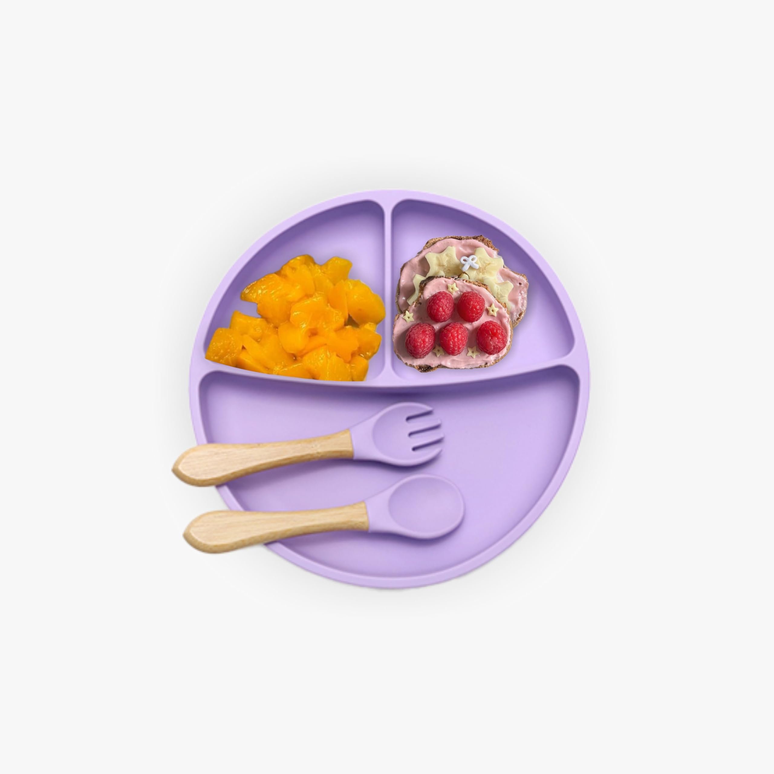 Kids Station 3 Piece BPA-Free Silicone Baby Feeding Set - Baby Plate - Spoon and Bowl - Make Mealtime Fun - Microwave Sa