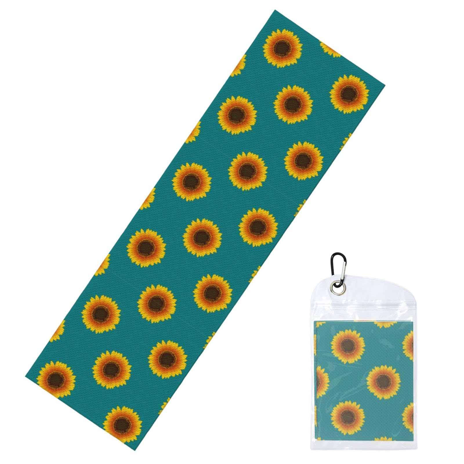 Sunflower Seamless On Green Teal Background,Cold Exercise Towel 30 x 100 cm, Ice Cold Sports Sweat Towels for Sports, Gym, Camping, Running