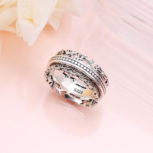 Miniatura 5 de Anillo giratorio de plata de ley 925 para aliviar la ansiedad y el estrés TDAH autismo anillos para mujeres y hombres